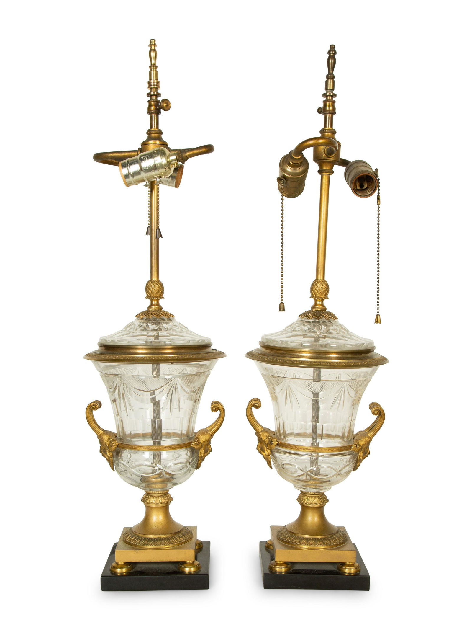 A Pair of Continental Gilt Bronze and Cut Glass Urns Mounted as Lamps (1 of 5)