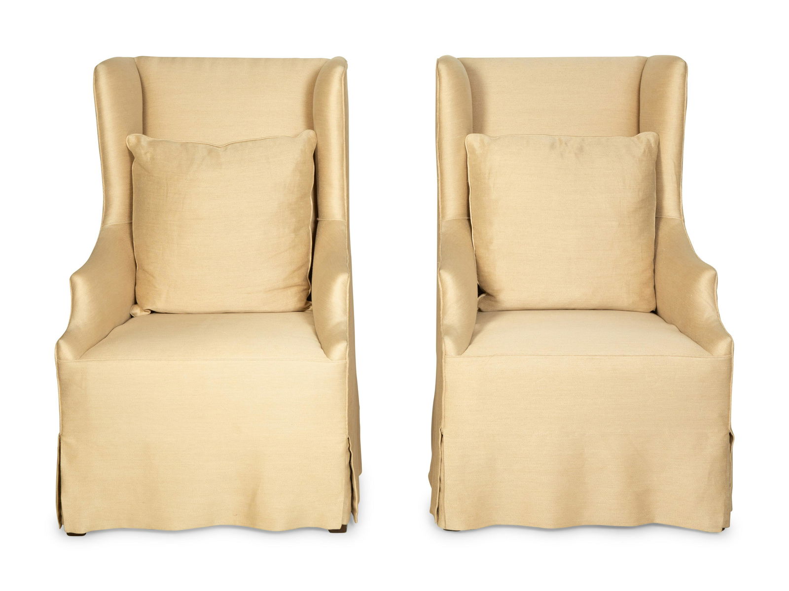 A Pair of Linen-Upholstered Wingback Slip Covered Chairs (1 of 2)