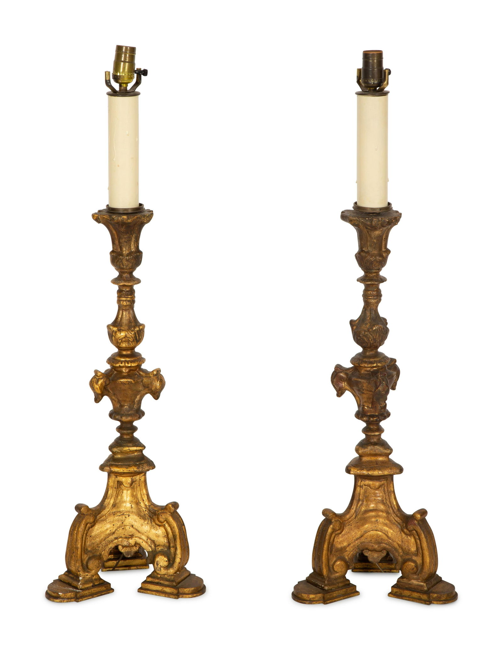 A Pair of Italian Baroque Style Pricket Sticks Mounted as Lamps (1 of 3)