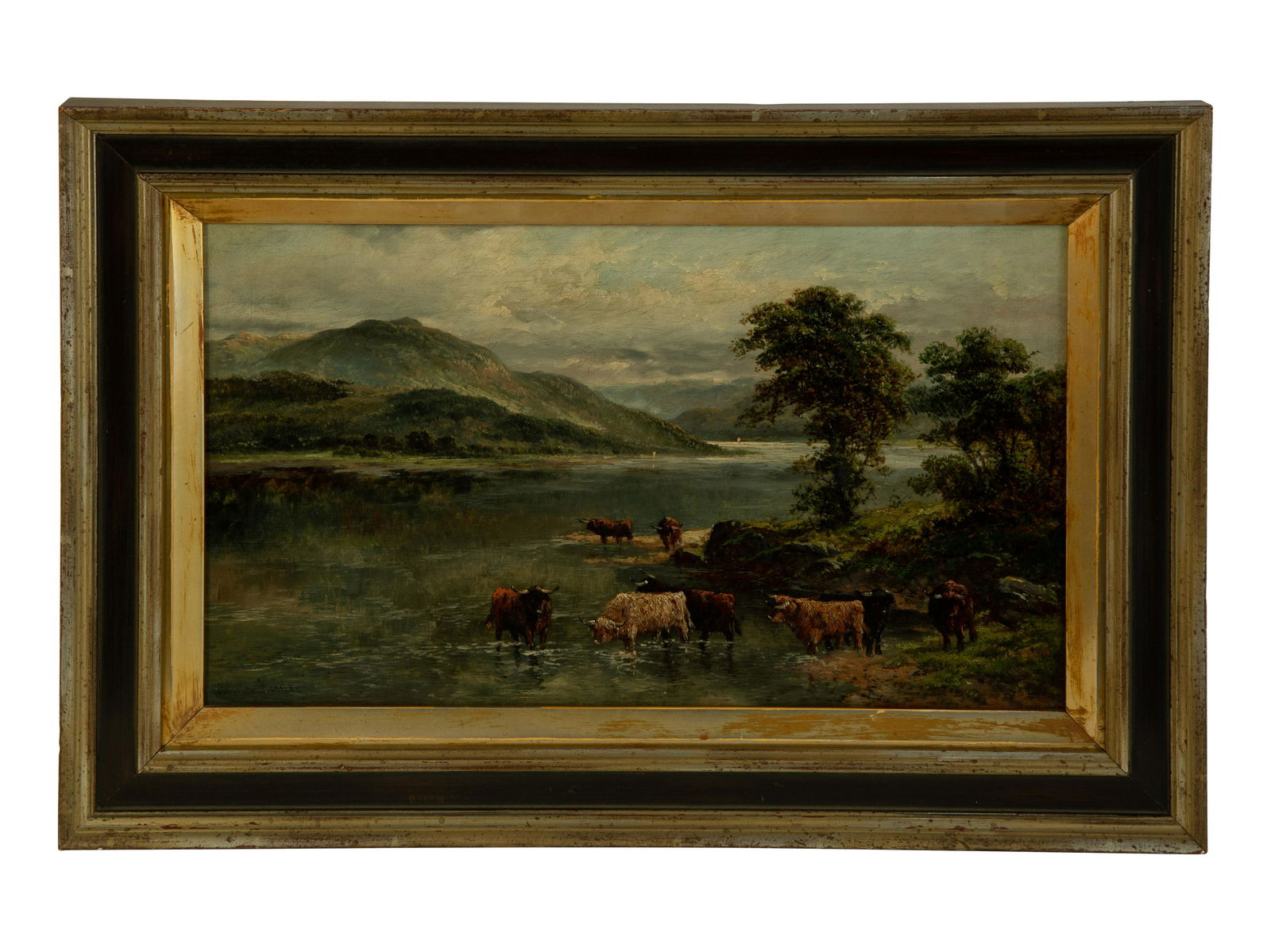 William Langley (British, 1852-1922) Highland Cattle: William Langley (British, 1852-1922) Highland Cattle oil on canvas signed 'William Langley' (lower left) 12 x 20 inches. Property from a Private Collection, Atlanta, Georgia