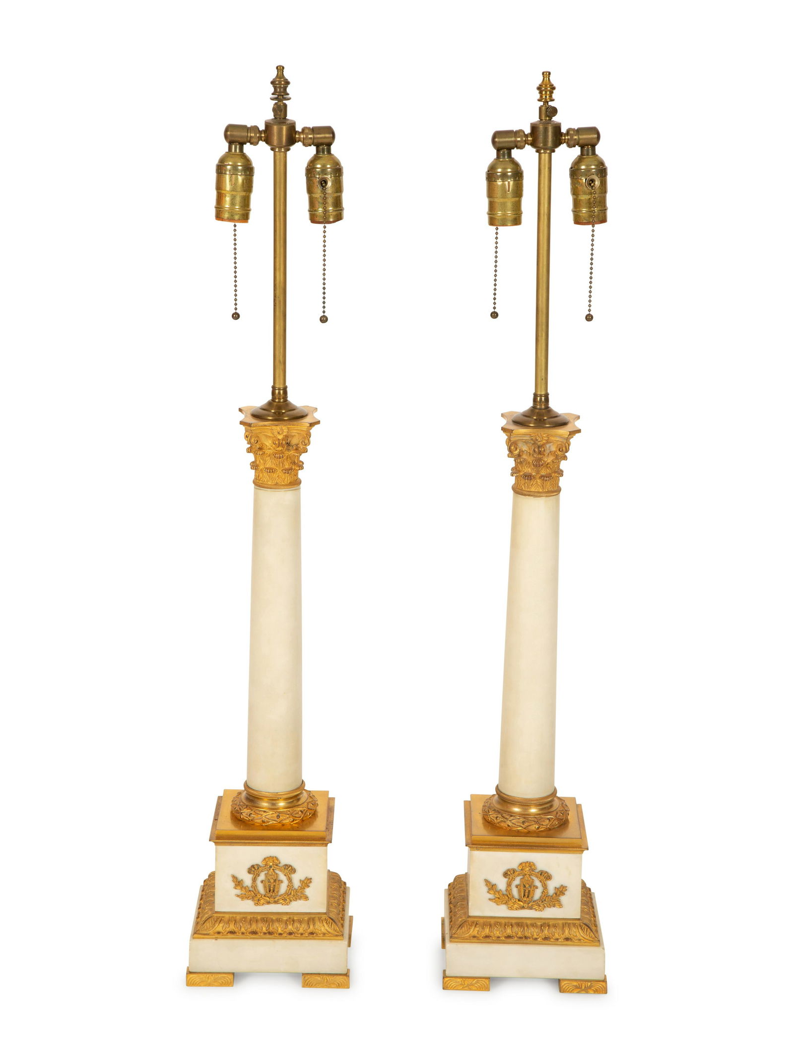A Pair of Gilt Bronze Mounted White Marble Columnar Table Lamps (1 of 4)