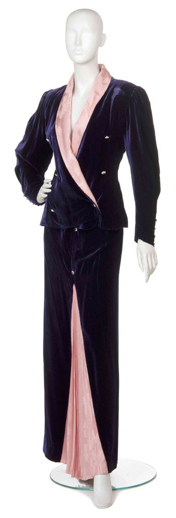 Emanuel Ungaro, (Italian, b. 1933), Evening Ensembl: Emanuel Ungaro (Italian, b. 1933) Evening Ensemble purple velvet size 10.