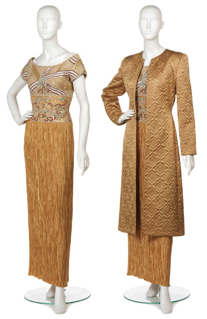 Mary McFadden, (American, b. 1938), Evening Gown: Mary McFadden (American, b. 1938) Evening Gown gold beaded silk size 10.