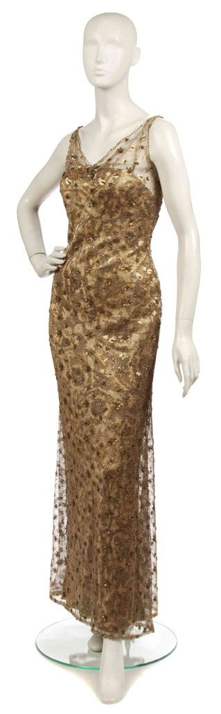 Bill Blass, (American, 1922-2002), Evening Gown: Bill Blass (American, 1922-2002) Evening Gown gold lace size 8.