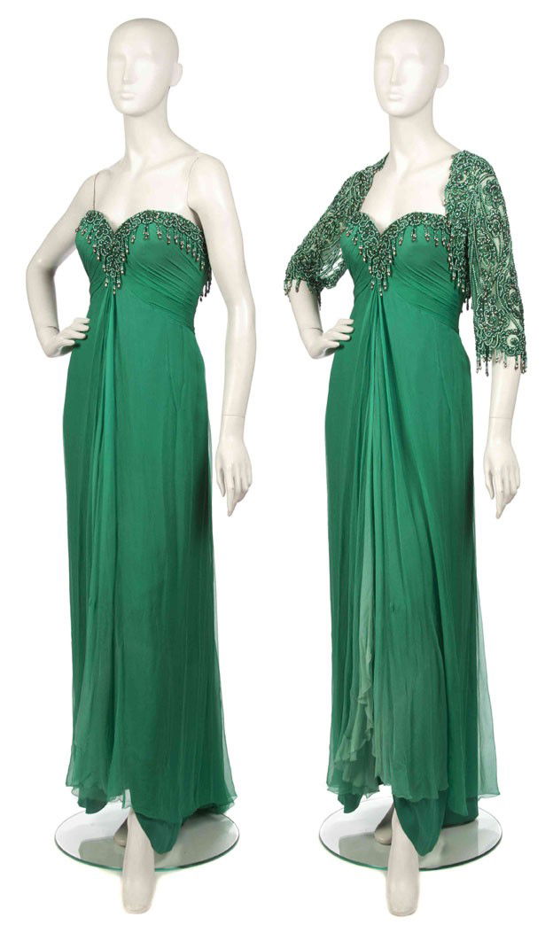 Bob Mackie, (American, b. 1940), Evening Gown: Bob Mackie (American, b. 1940) Evening Gown green silk no size.