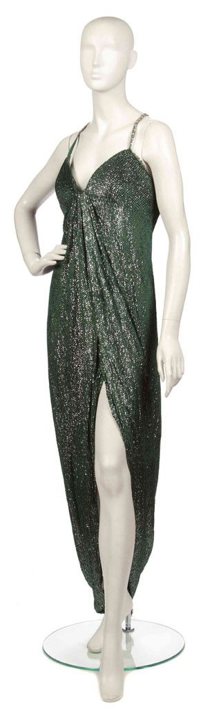 Bob Mackie, (American, b. 1940), Evening Gown: Bob Mackie (American, b. 1940) Evening Gown green cut velvet with silver lurex no size.