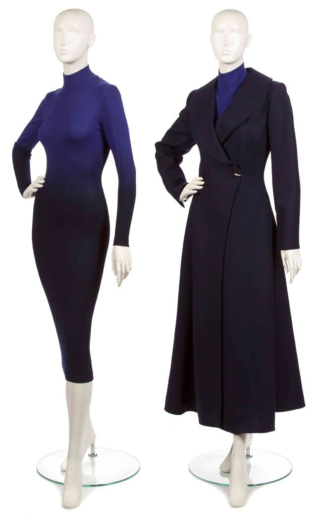 Claude Montana, (French, b. 1949), Daywear Ensembl: Claude Montana (French, b. 1949) Daywear Ensemble purple wool size 40.