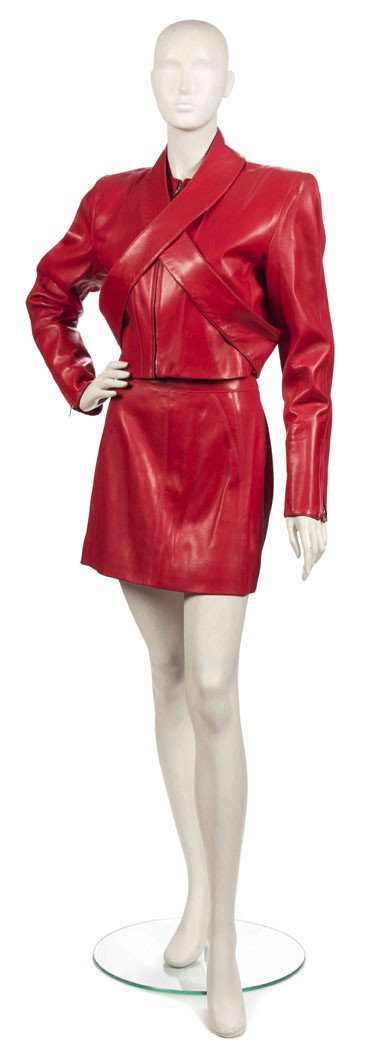 Claude Montana, (French, b. 1949), Skirt Suit: Claude Montana (French, b. 1949) Skirt Suit red leather size 42.