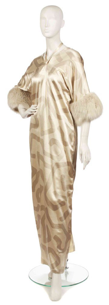 Geoffrey Beene, (American, 1927- 2004), Kaftan: Geoffrey Beene (American, 1927- 2004) Kaftan beige silk with fur no size.