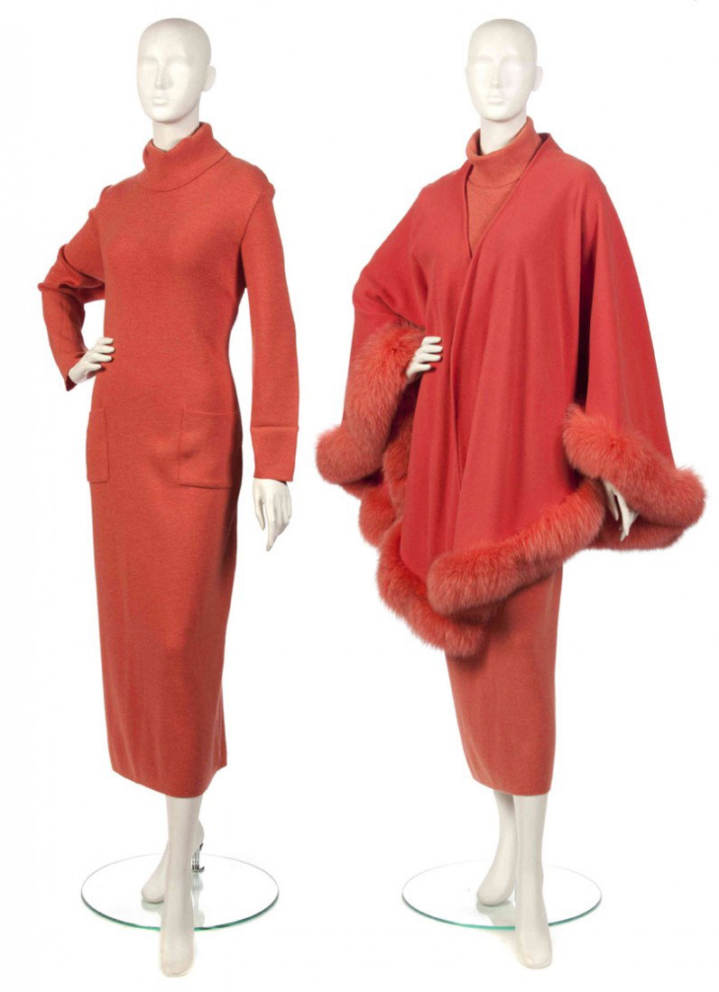 Givenchy, (French, b. 1927), Dress with Wrap: Givenchy (French, b. 1927) Dress with Wrap orange wool no size.
