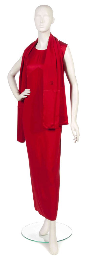 Givenchy, (French, b. 1927), Evening Gown: Givenchy (French, b. 1927) Evening Gown red silk size 20.