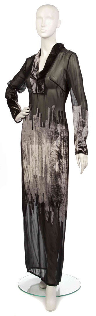 Givenchy, (French, b. 1927), Evening Gown: Givenchy (French, b. 1927) Evening Gown brown silk chiffon and cut velvet size 40.