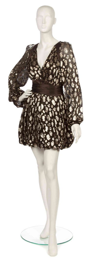 Louis Feraud, (French, 1920-1999), Cocktail Dress: Louis Feraud (French, 1920-1999) Cocktail Dress brown silk chiffon with lurex size 8.