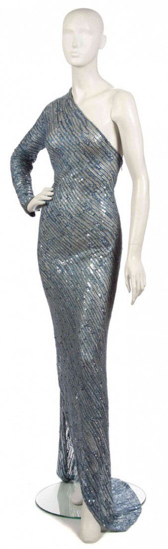 Marc Bouwer, (South African), Evening Gown: Marc Bouwer (South African) Evening Gown blue sequins no size.