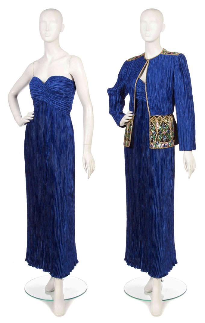Mary McFadden, (American, b. 1938), Evening Ensemb: Mary McFadden (American, b. 1938) Evening Ensemble blue pleated silk no size.