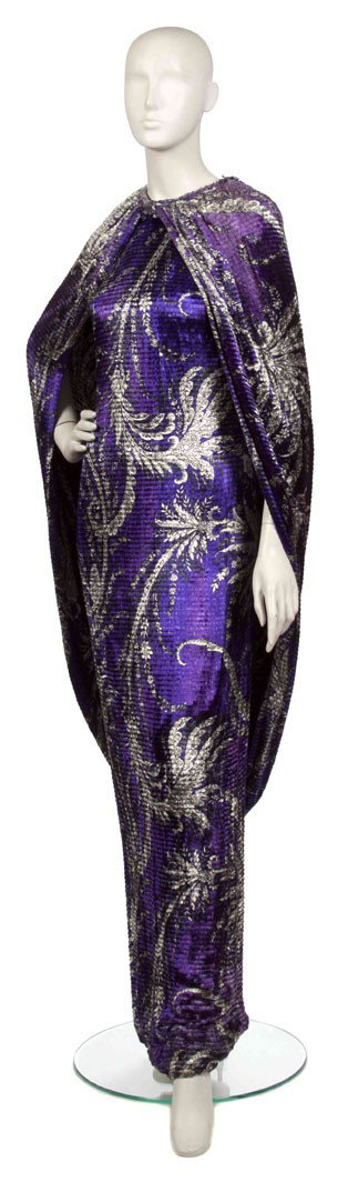 Pierre Cardin, (French, b. 1922), Dress: Pierre Cardin (French, b. 1922) Dress purple printed velvet no size.