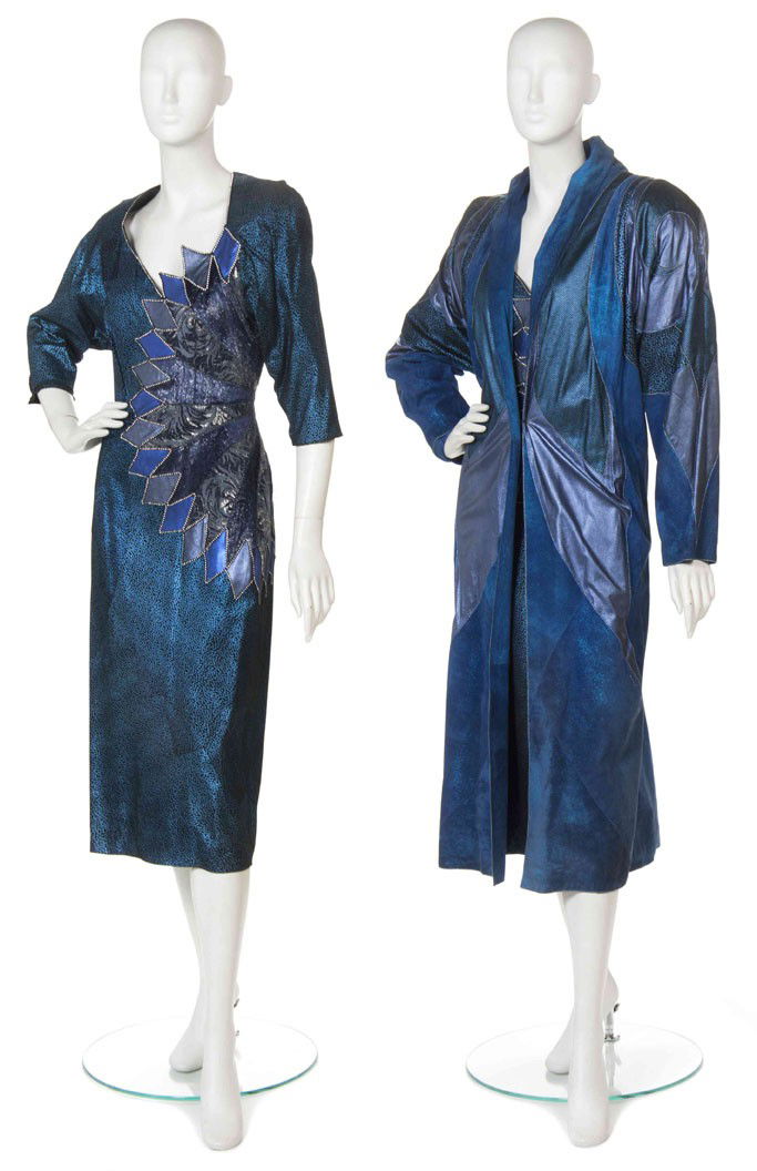 Roberto Cavalli, (Italian, b. 1940), Dress Ensembl: Roberto Cavalli (Italian, b. 1940) Dress Ensemble blue patchwork suede size M.