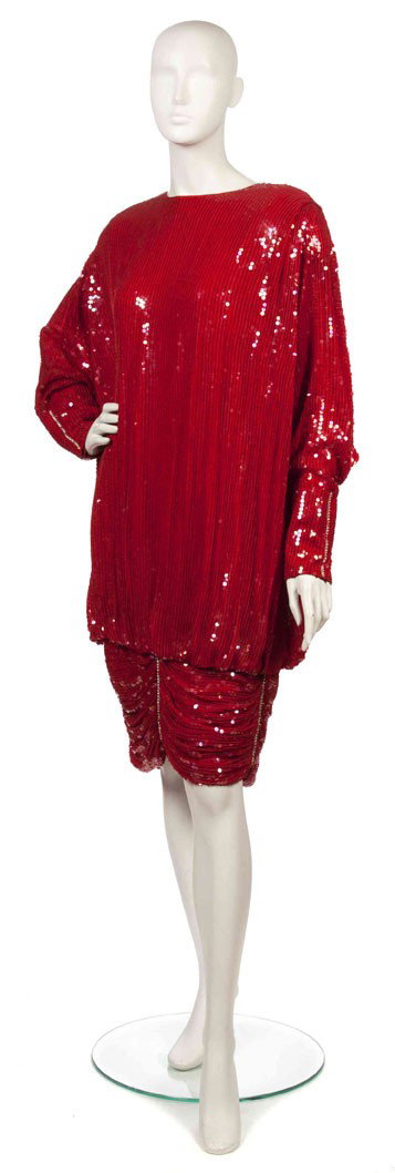 St. Martin, (American), Cocktail Dress: St. Martin (American) Cocktail Dress red sequin silk size 1.