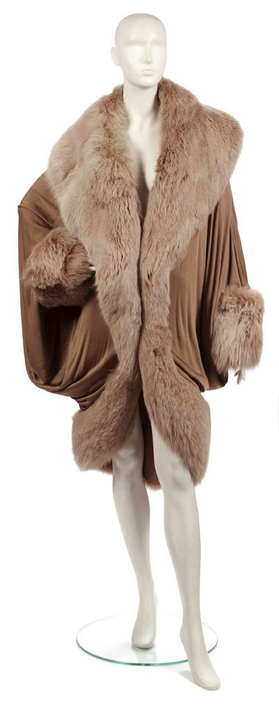 Unknown, , Jacket: Unknown Jacket tan jersey and fox fur no size.