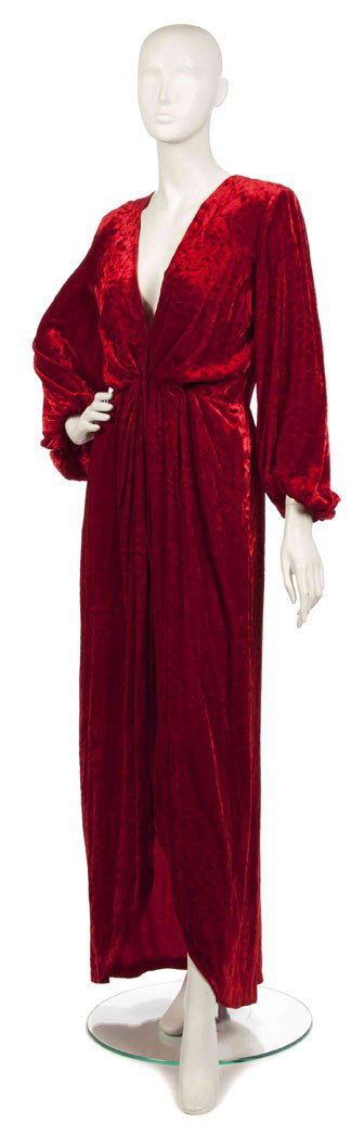 Yves Saint Laurent, (Algerian/French, 1936-2008), : Yves Saint Laurent (Algerian/French, 1936-2008) Evening Gown red crushed velvet size 40.