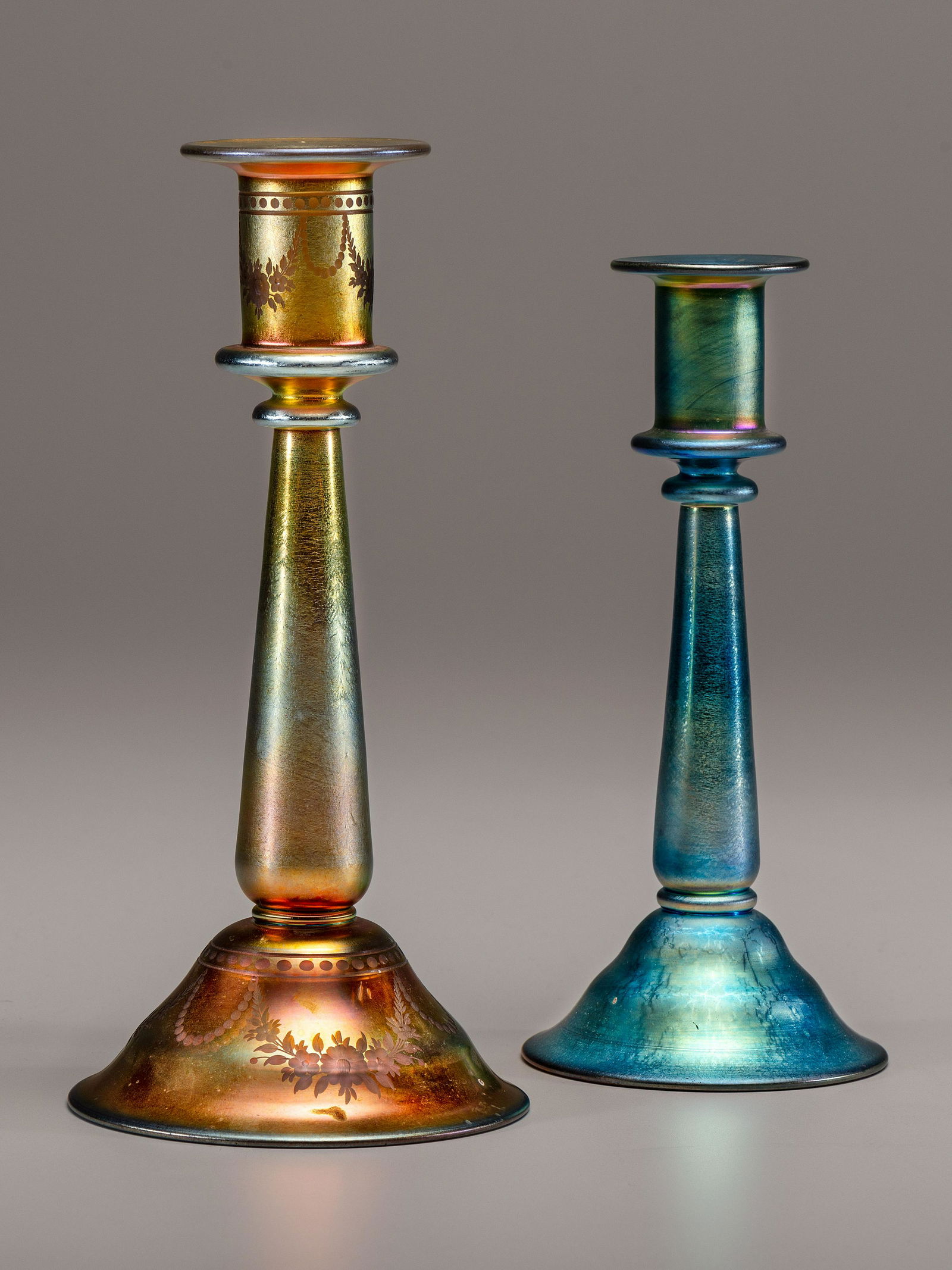 Attributed to Steuben American, Early 20th Century Two Candlesticks (1 of 4)