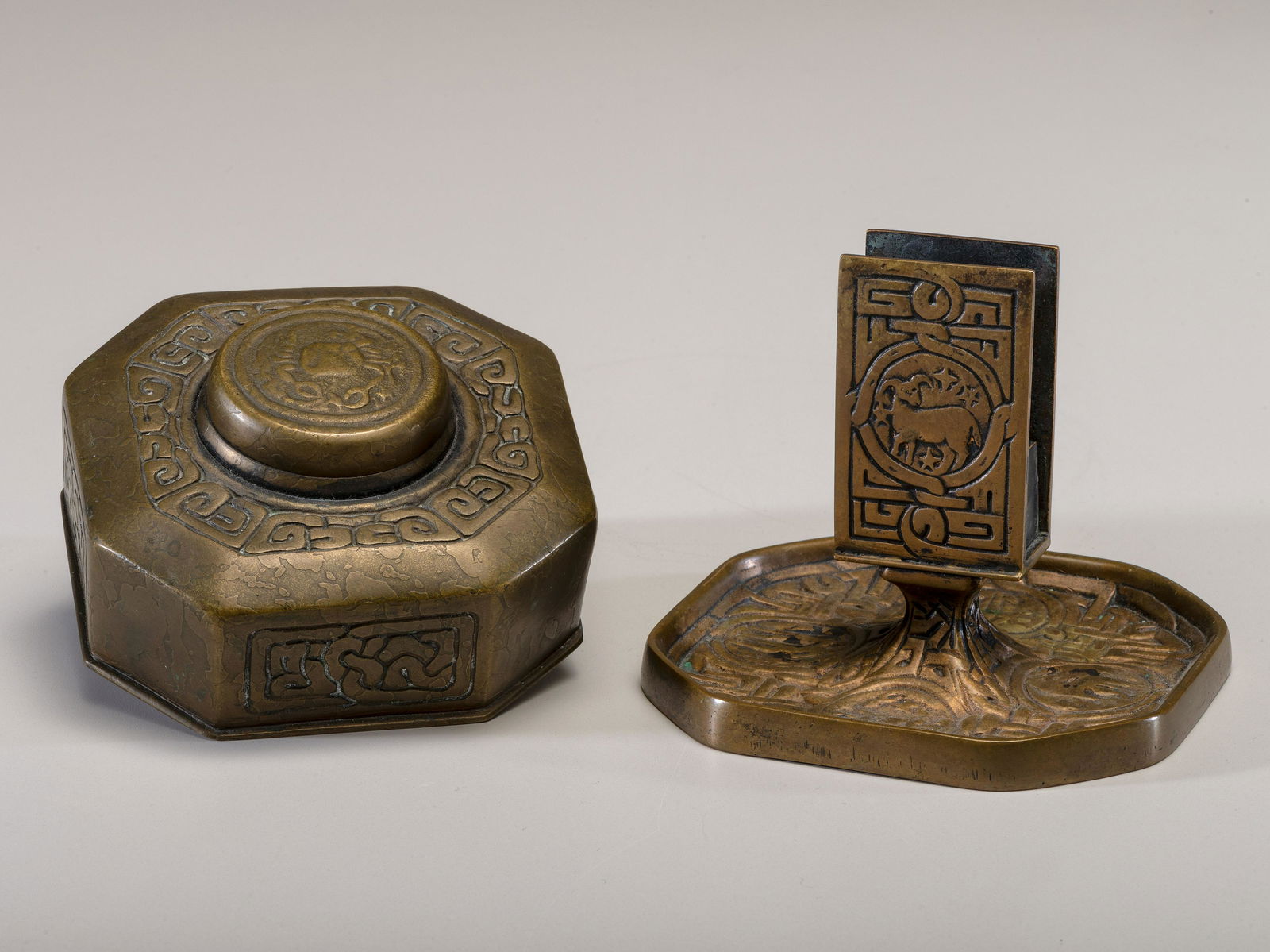 Tiffany Studios American, Early 20th Century Zodiac Match Holder and Inkwell (1 of 6)