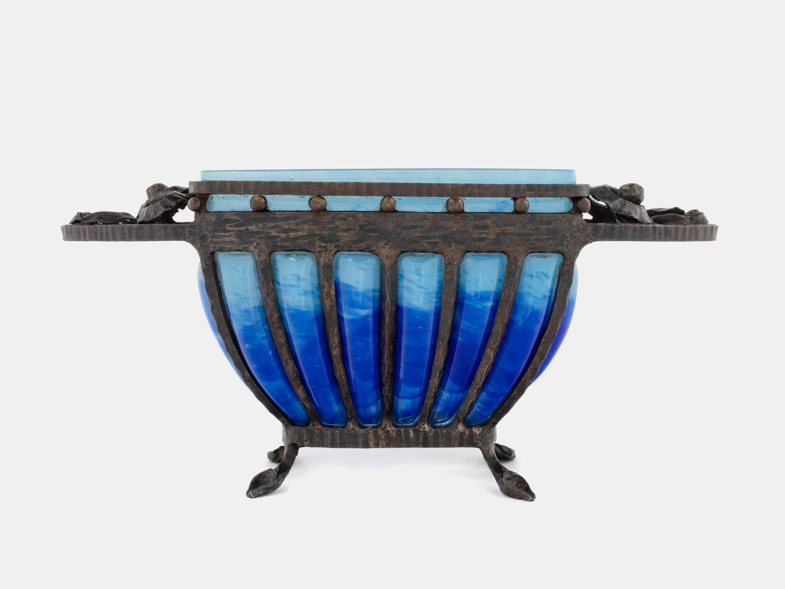 Charles Schneider (French, 1881-1952) Bowl: Charles Schneider (French, 1881-1952) Bowl glass, iron signed 'Schneider' to the body H 8 1/2 x width over handles 17 3/4 inches.