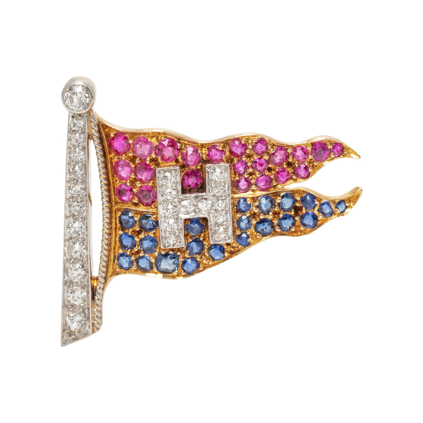 ANTIQUE, DIAMOND, RUBY AND SAPPHIRE FLAG BROOCH (1 of 2)