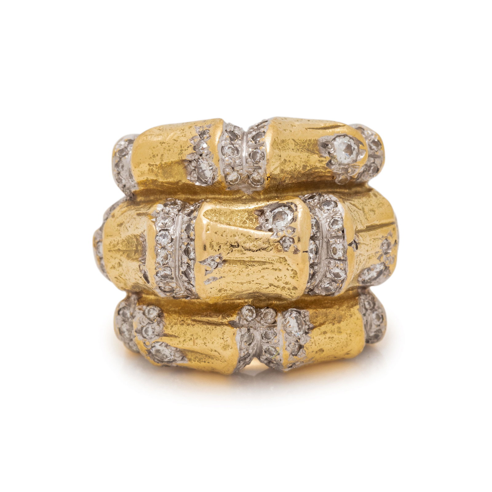 KATY BRISCOE, YELLOW GOLD AND DIAMOND 'BAMBOO' RING (1 of 3)