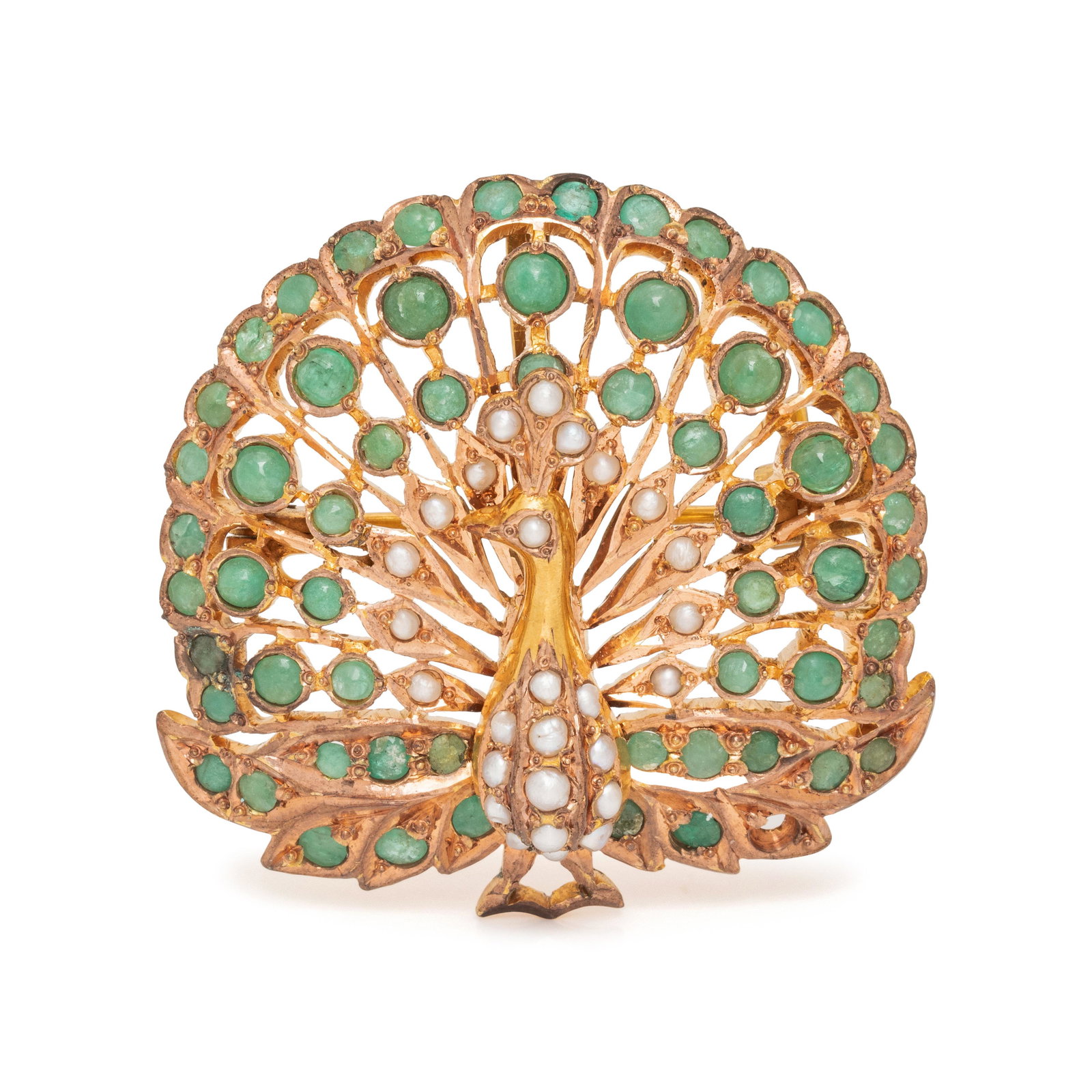 EMERALD AND SEED PEARL PEACOCK BROOCH (1 of 2)