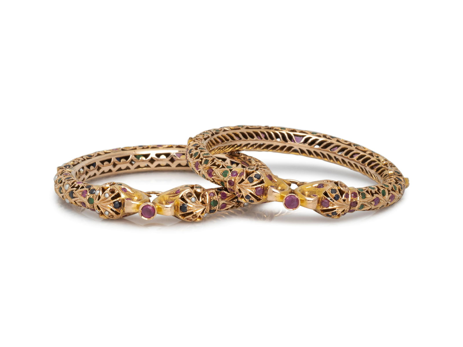 YELLOW GOLD AND MULTIGEM BANGLE BRACELET SET (1 of 2)