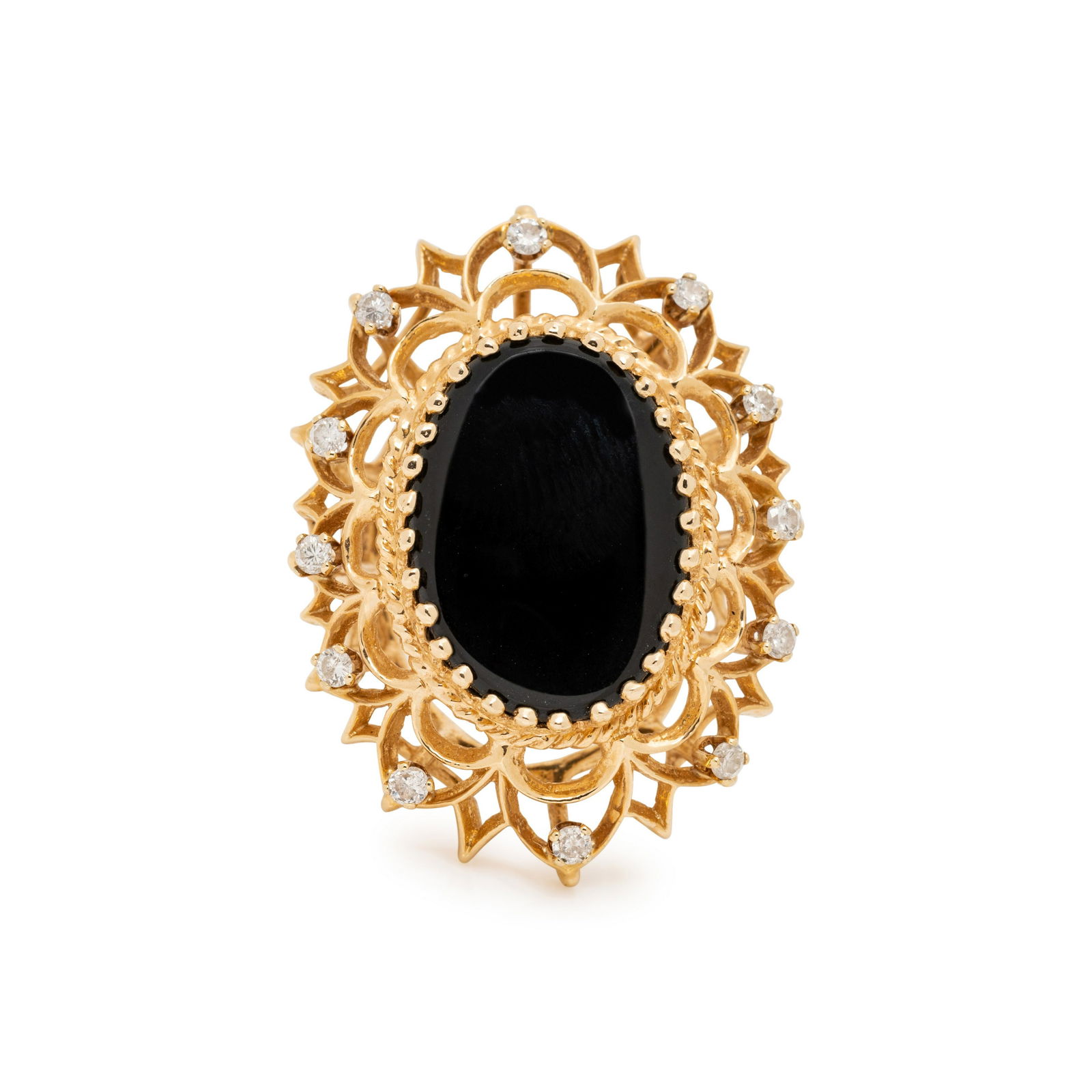 YELLOW GOLD, ONYX AND DIAMOND RING (1 of 4)