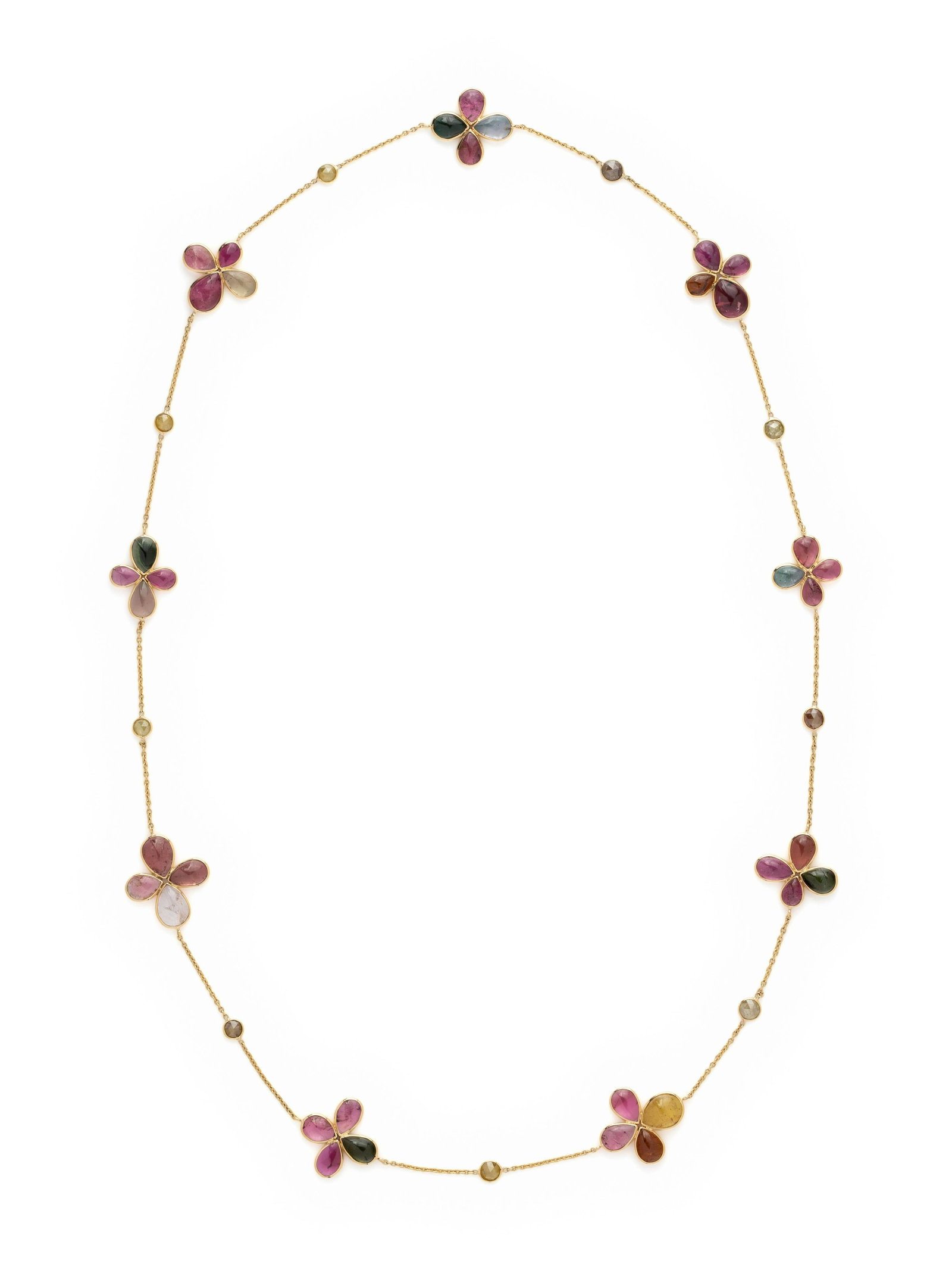 YELLOW GOLD, TOURMALINE AND COLORED DIAMOND NECKLACE (1 of 2)