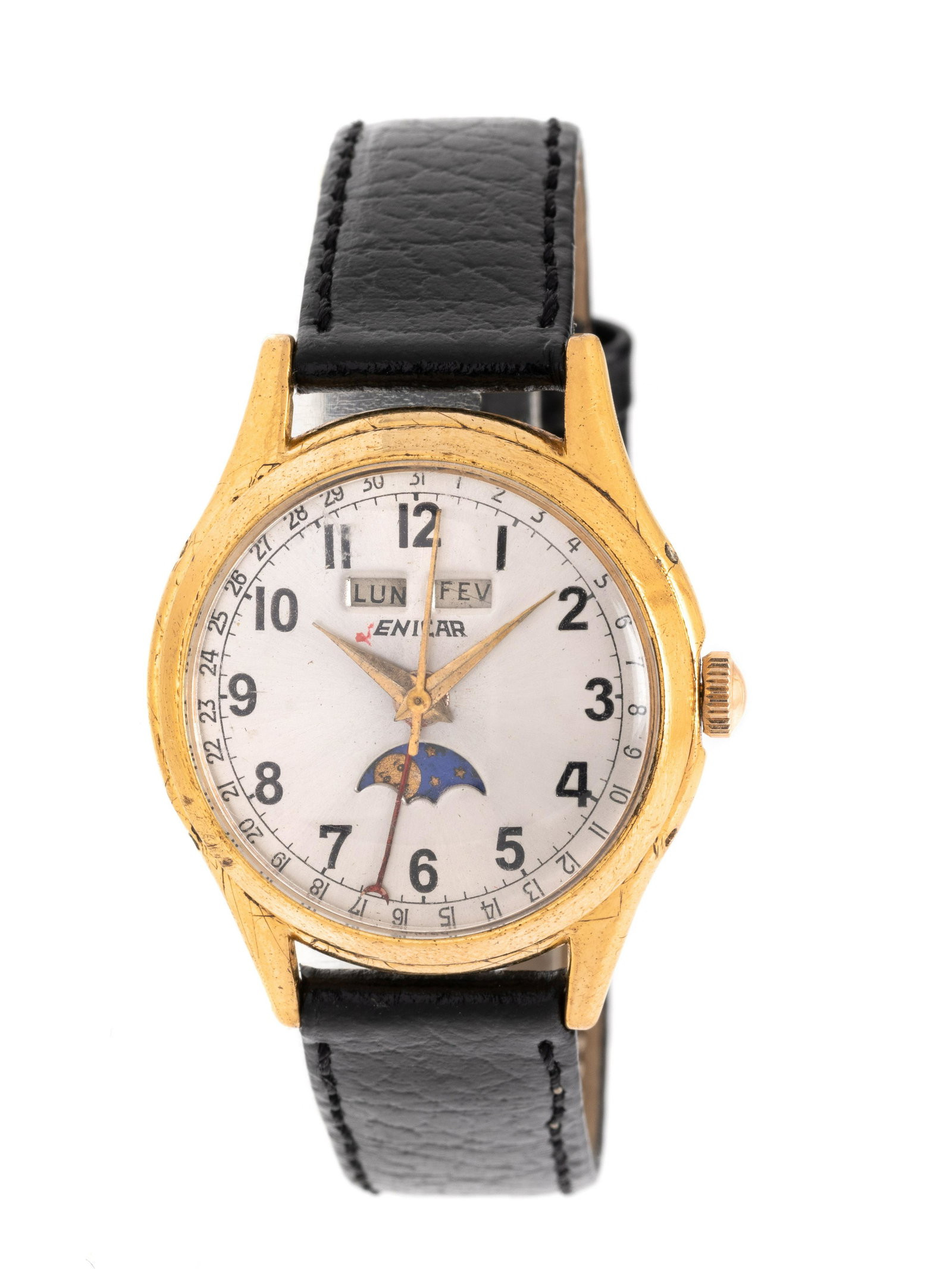 ENICAR, VINTAGE, STAINLESS STEEL AND GOLD-PLATED MOONPHASE TRIPLE DATE WRISTWATCH (1 of 3)