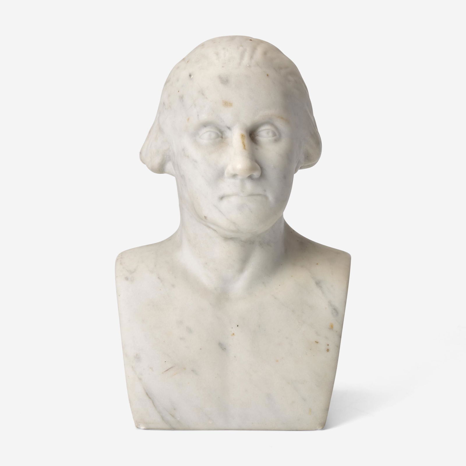American School 19th century A carved marble bust of George Washington (1732-1799): American School 19th century A carved marble bust of George Washington (1732-1799) In the manner of Hiram Powers (1805-1873). (H: 10 in. W: 6 in. D: 4 1/2 in.) Provenance Property from the Estate