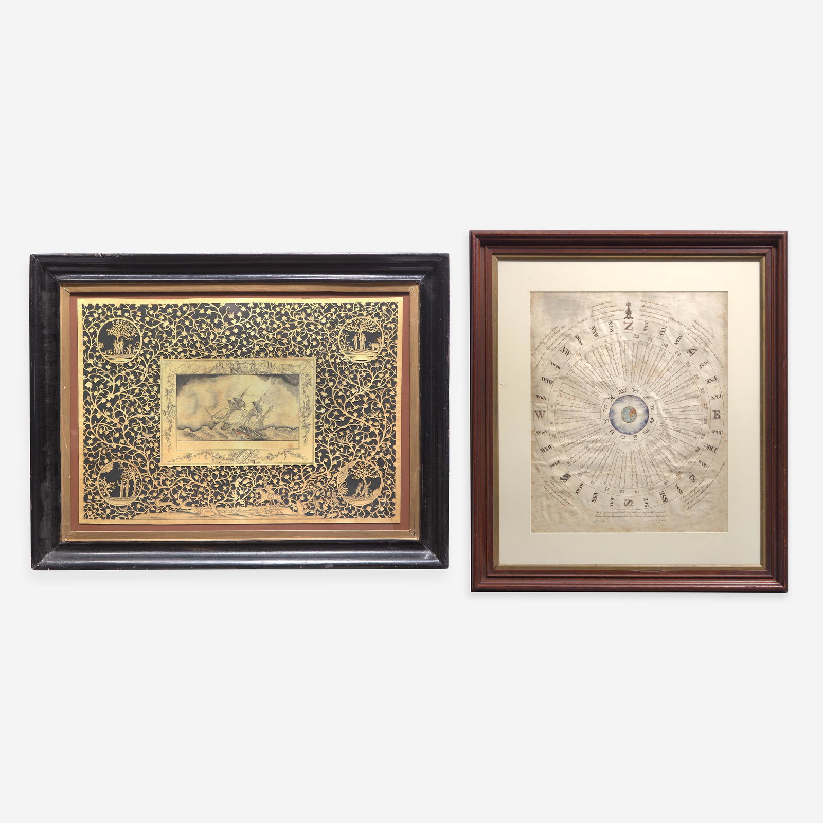 American School 19th century Two Works of Navigational Spiritual Guidance: A Nautical Cut-Work (1 of 6)