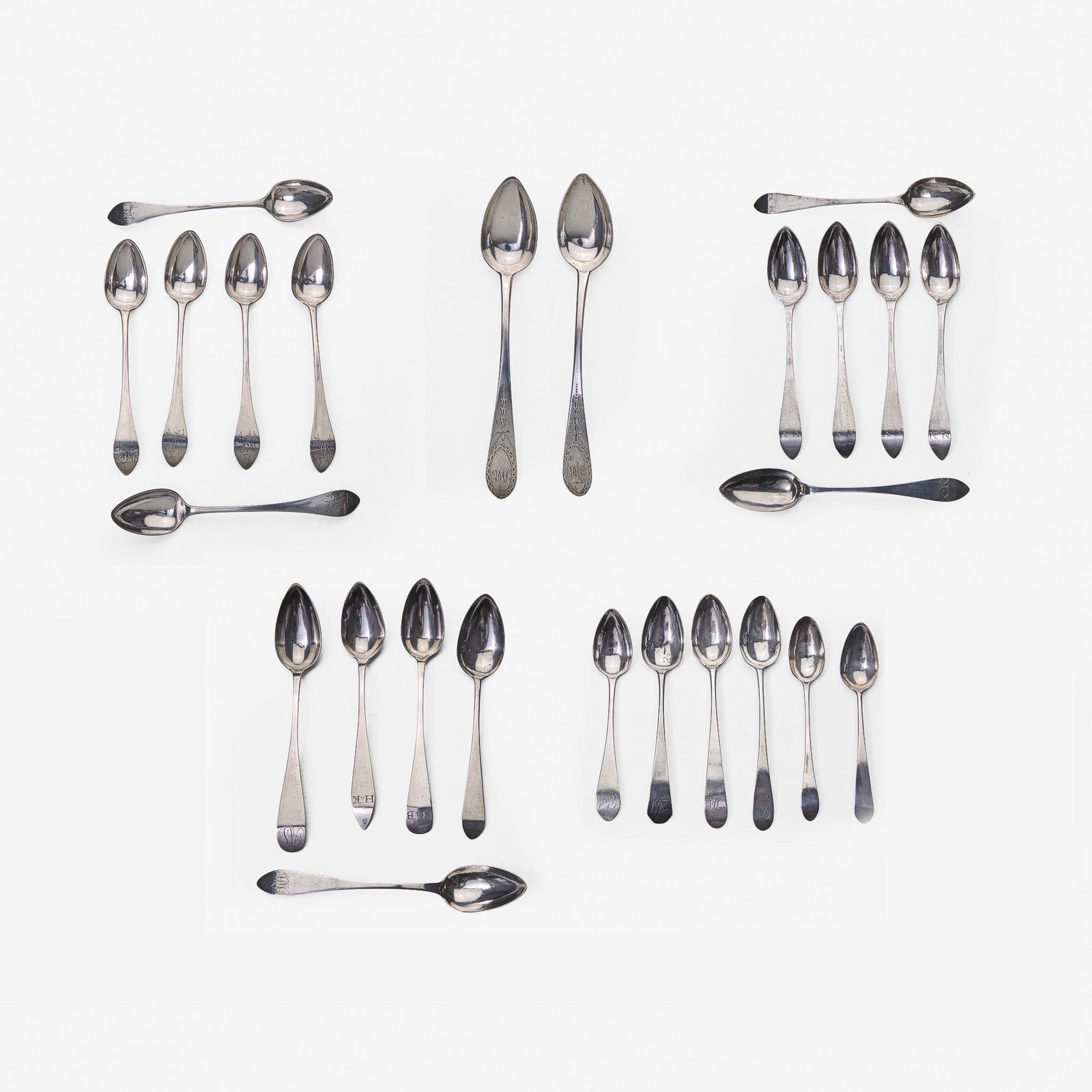 A large collection of twenty-five bird-back and fancy-back teaspoons Various makers, Lancaster, (1 of 12)