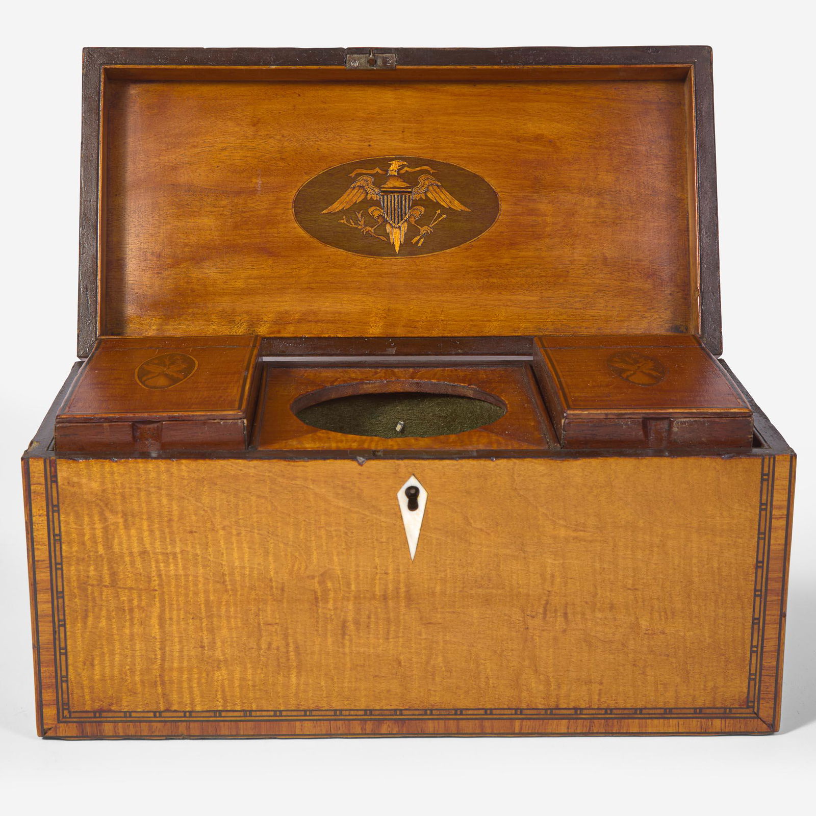 A Federal inlaid tiger maple or satinwood tea caddy circa 1800 (1 of 4)