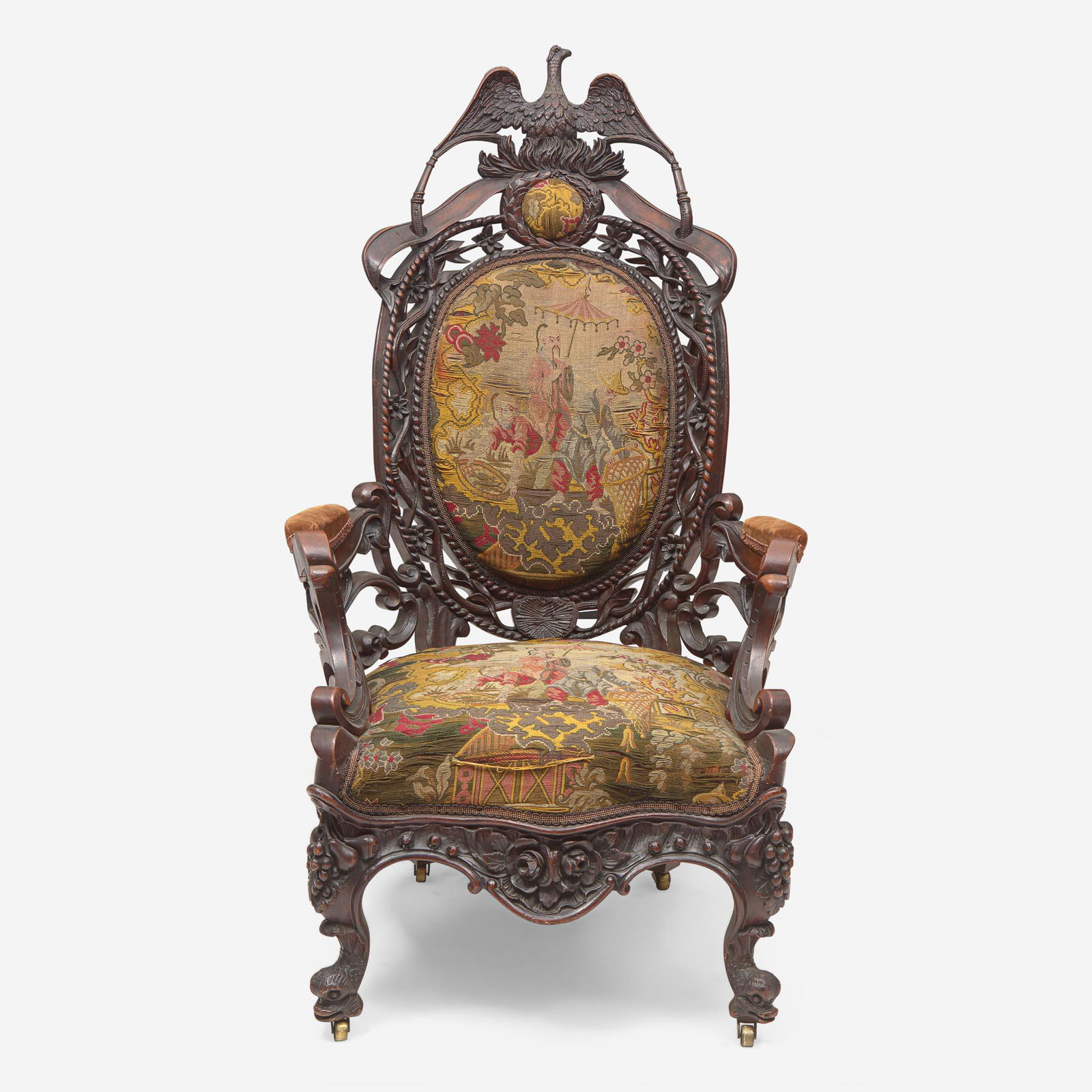 A Rococo revival carved oak fire company armchair circa 1860 (1 of 3)