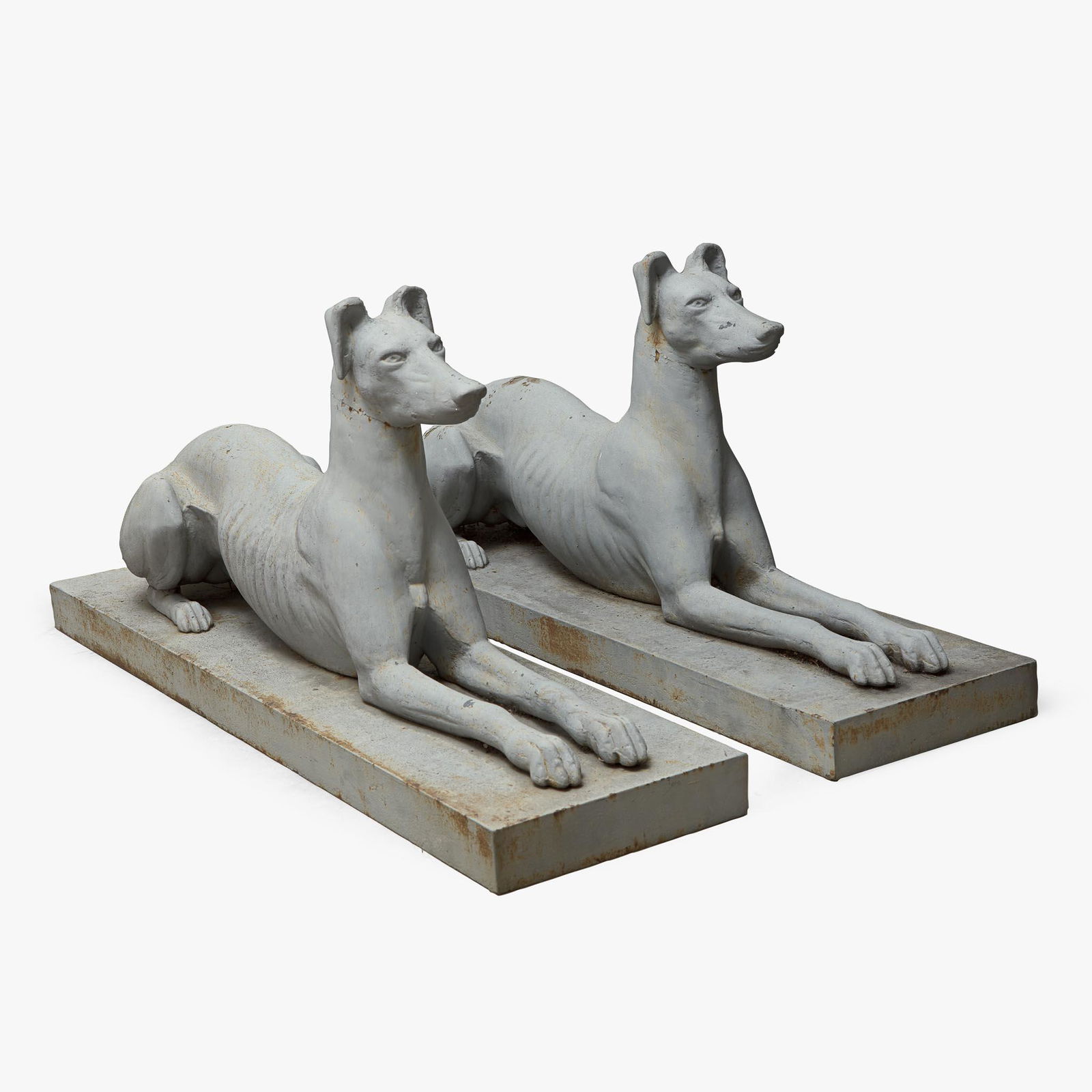 A pair of grey-painted cast iron greyhounds Attributed to J.W. Fiske & Co., New York, NY, late 19th (1 of 2)