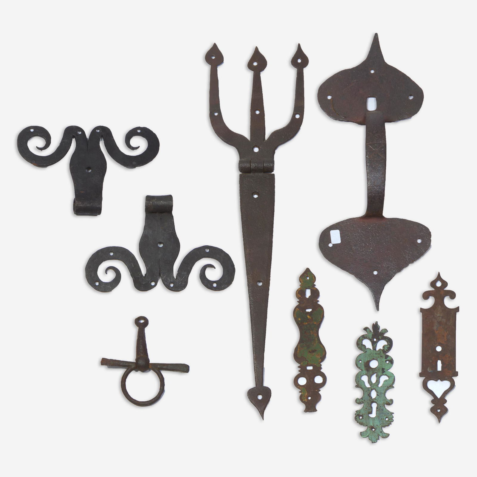 A group of eight pieces of wrought iron hardware 18th / 19th century (1 of 1)