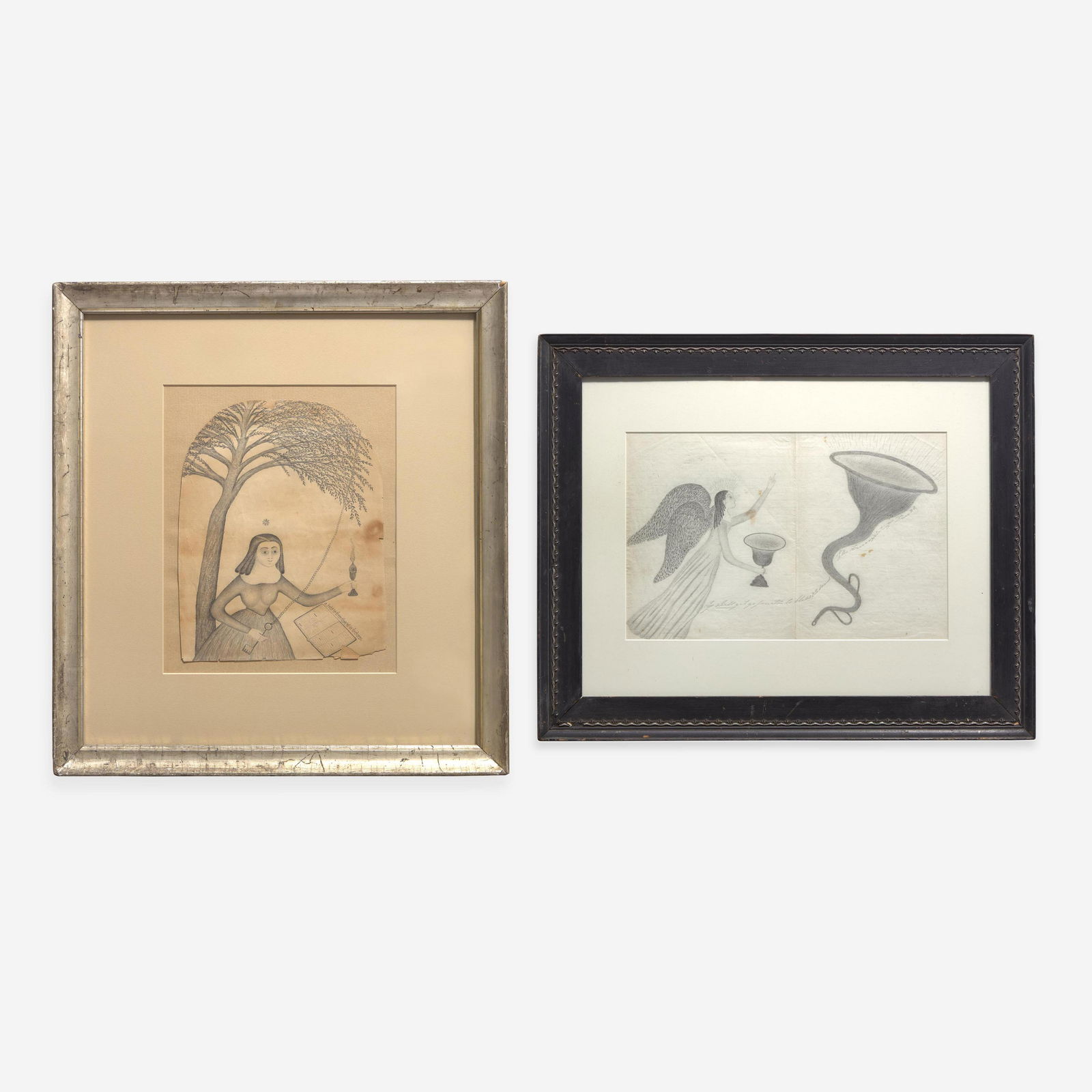 American School 19th century Two Mystical Drawings: The Trumpet of Truth and A Light to Them that (1 of 5)