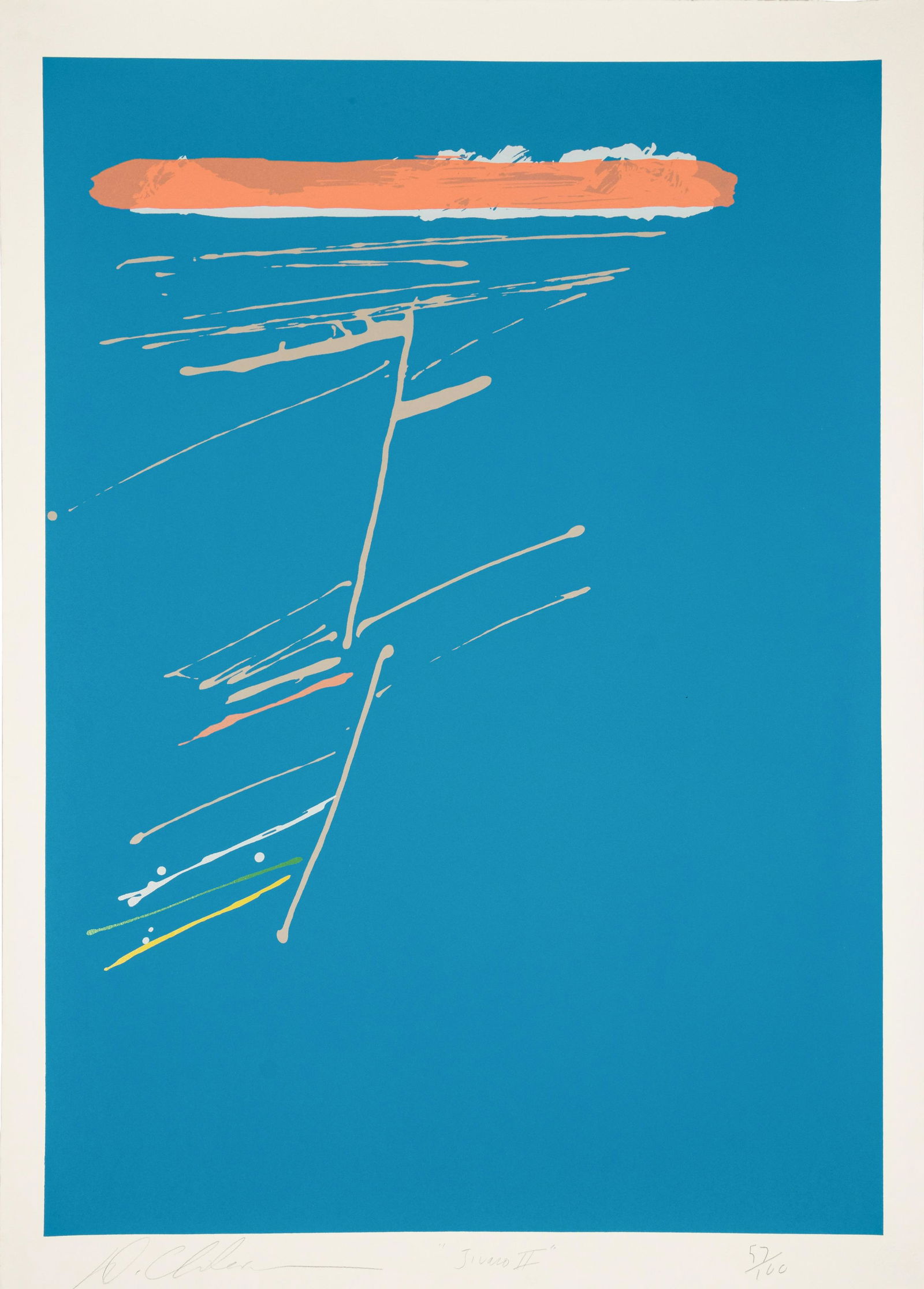 Dan Christensen (American, 1942-2007): Dan Christensen (American, 1942-2007) Jivaro II screenprint signed, titled and numbered 57/100 in pencil 38 x 27 inches. Deaccessioned from the Boca Raton Museum of Art to benefit the Acquisitions Fun
