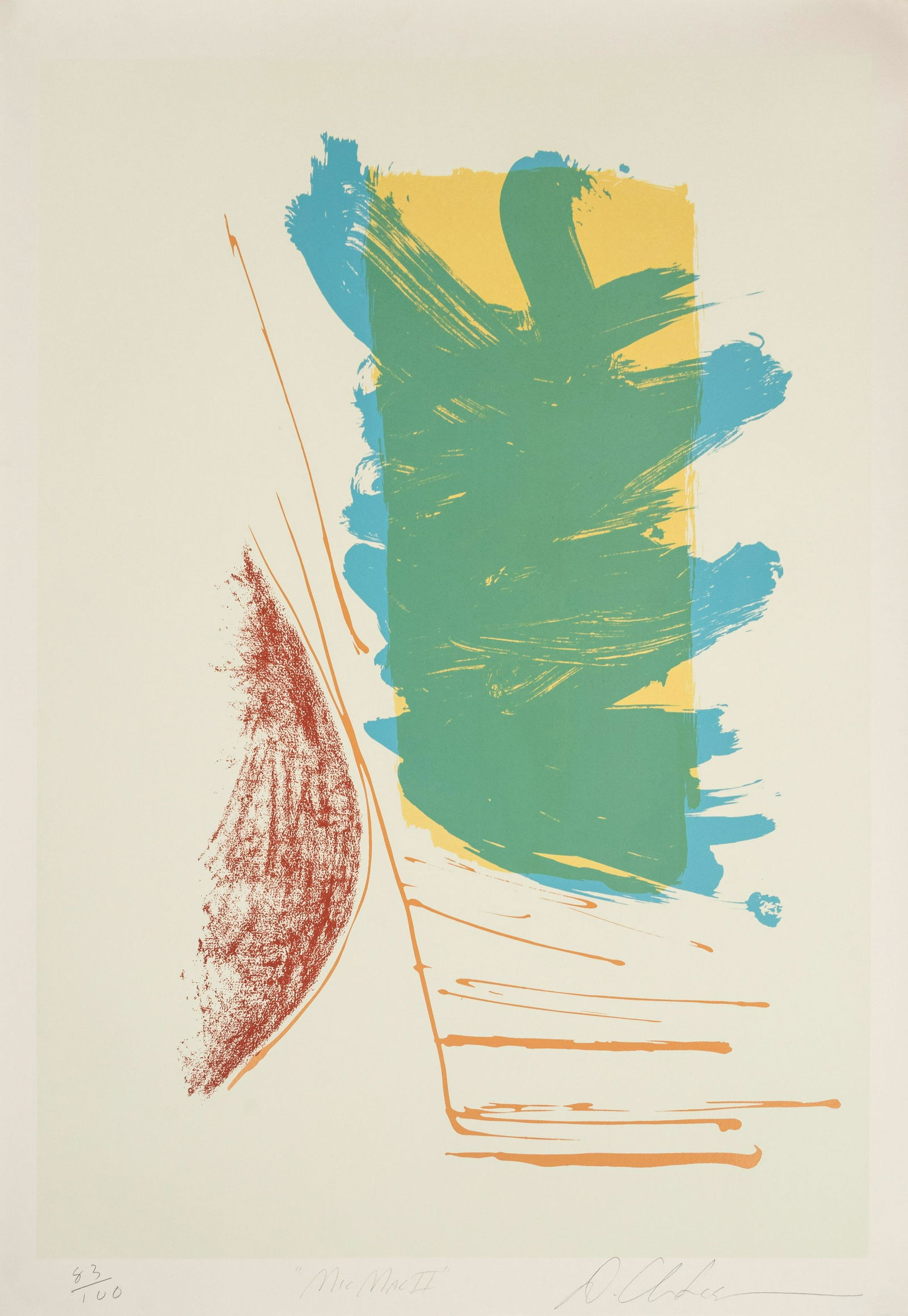 Dan Christensen (American, 1942-2007): Dan Christensen (American, 1942-2007) Micmac II screenprint signed, titled and numbered 83/100 in pencil 38 x 27 inches. Deaccessioned from the Boca Raton Museum of Art to benefit the Acquisitions Fun