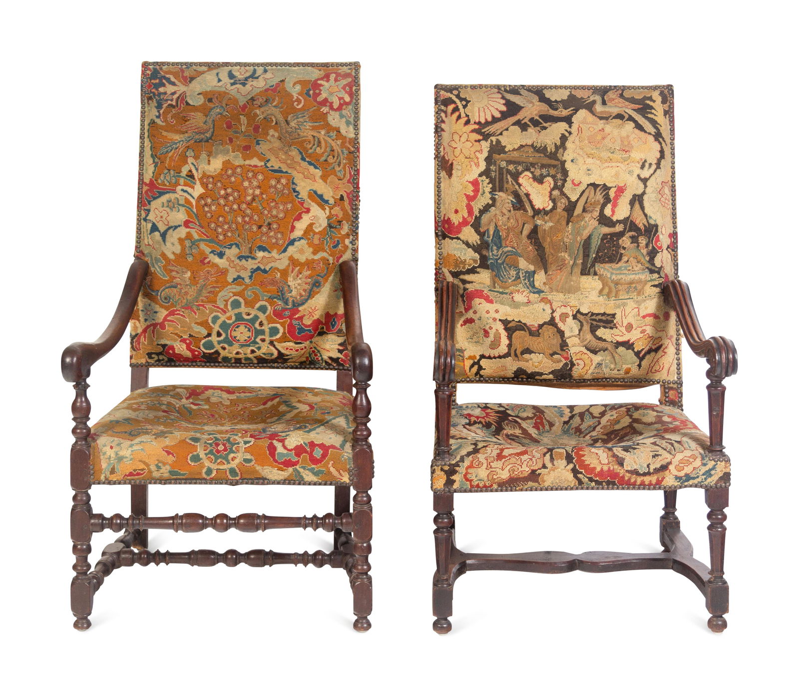 Two William and Mary Walnut Armchairs with Tapestry Upholstery (1 of 5)
