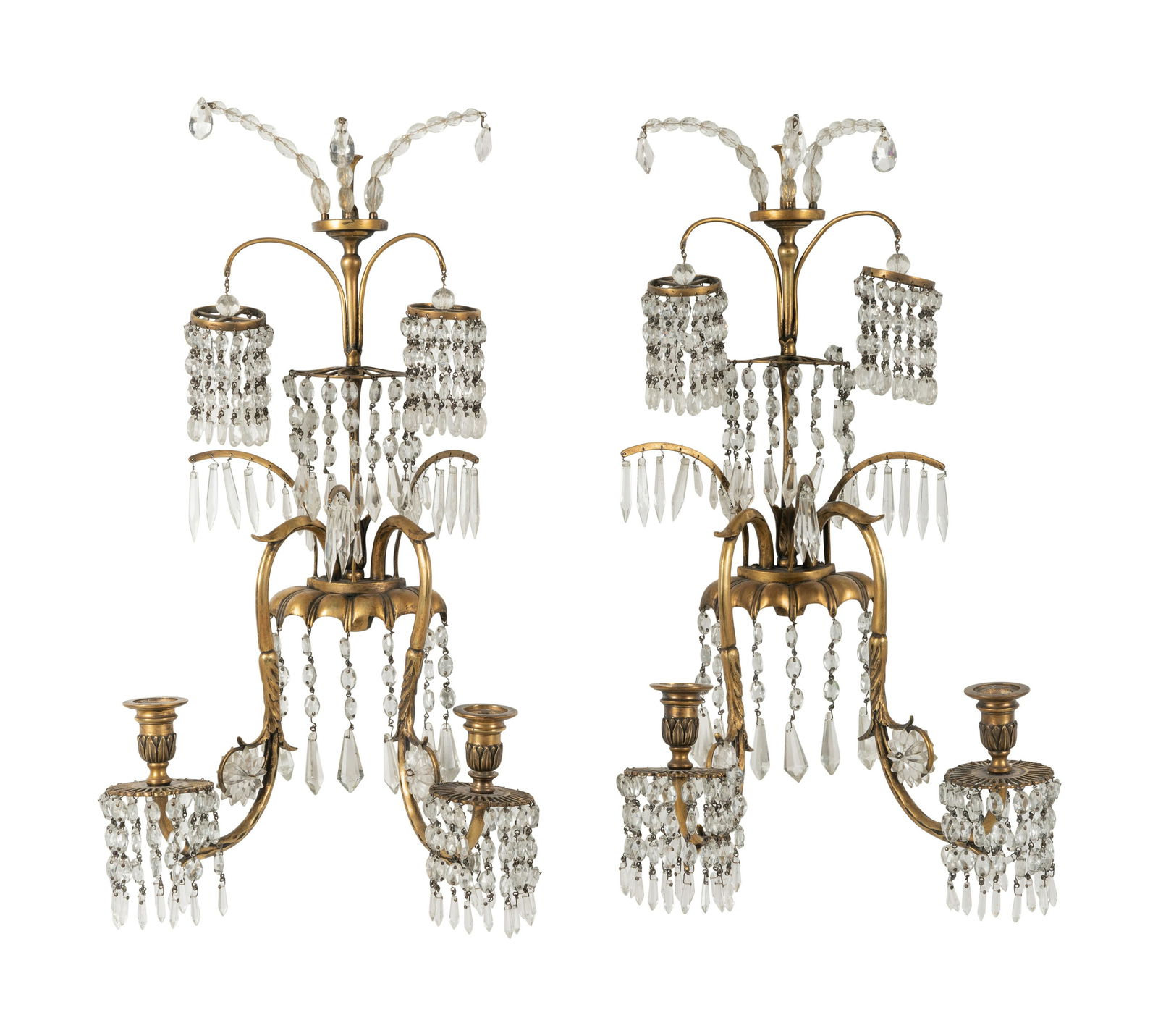 A Pair of Regency Style Gilt Metal and Glass Two-Light Sconces (1 of 4)