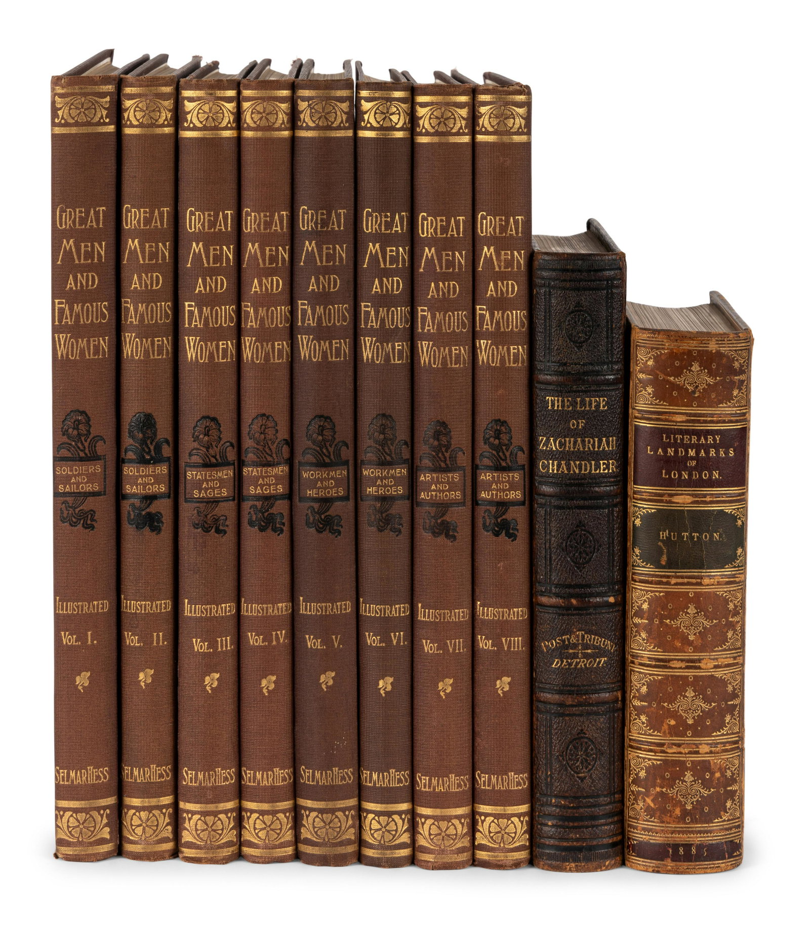 [FINE BINDINGS]. A group of 10 volumes in fine full leather or cloth bindings, including works (1 of 1)