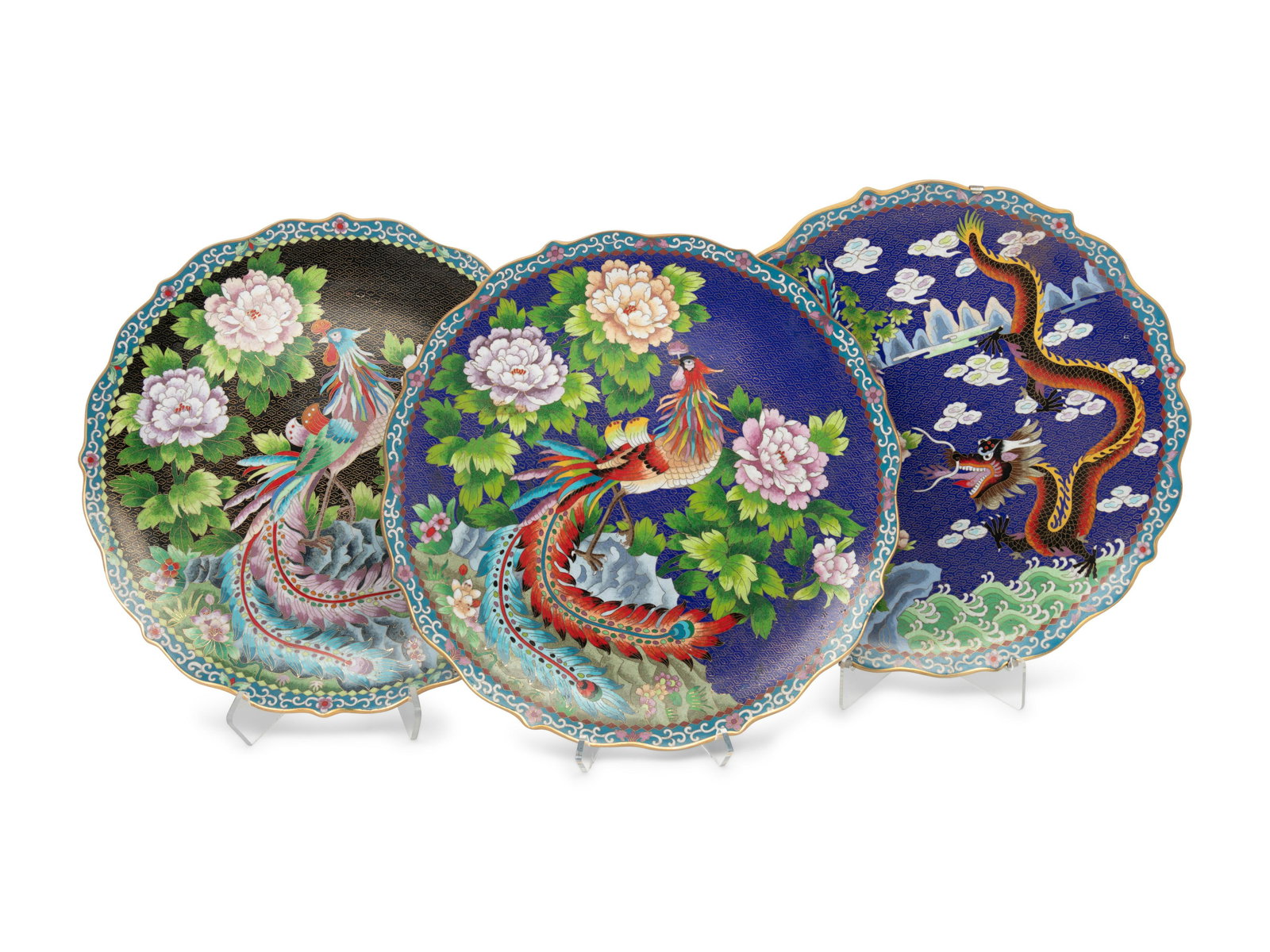 A Set of Three Chinese Export Cloisonne Chargers (1 of 2)