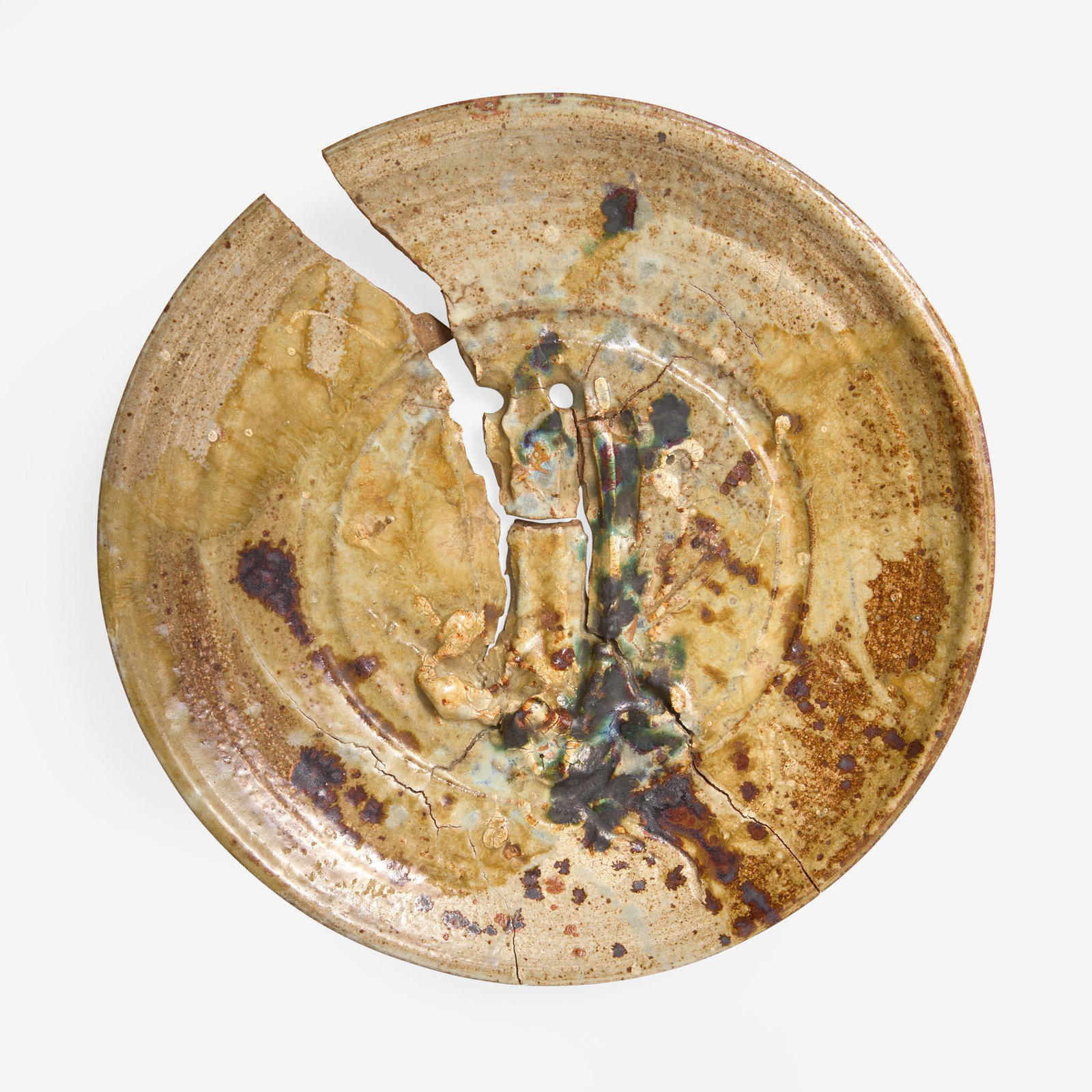 Fred Bauer (American, b. 1937) Charger, USA, circa 1968: Fred Bauer (American, b. 1937) Charger, USA, circa 1968 Glazed stoneware Impressed artist's seal to underside of foot (Dia: 15 1/4 in.) Qty: (1) Provenance Acquired directly from