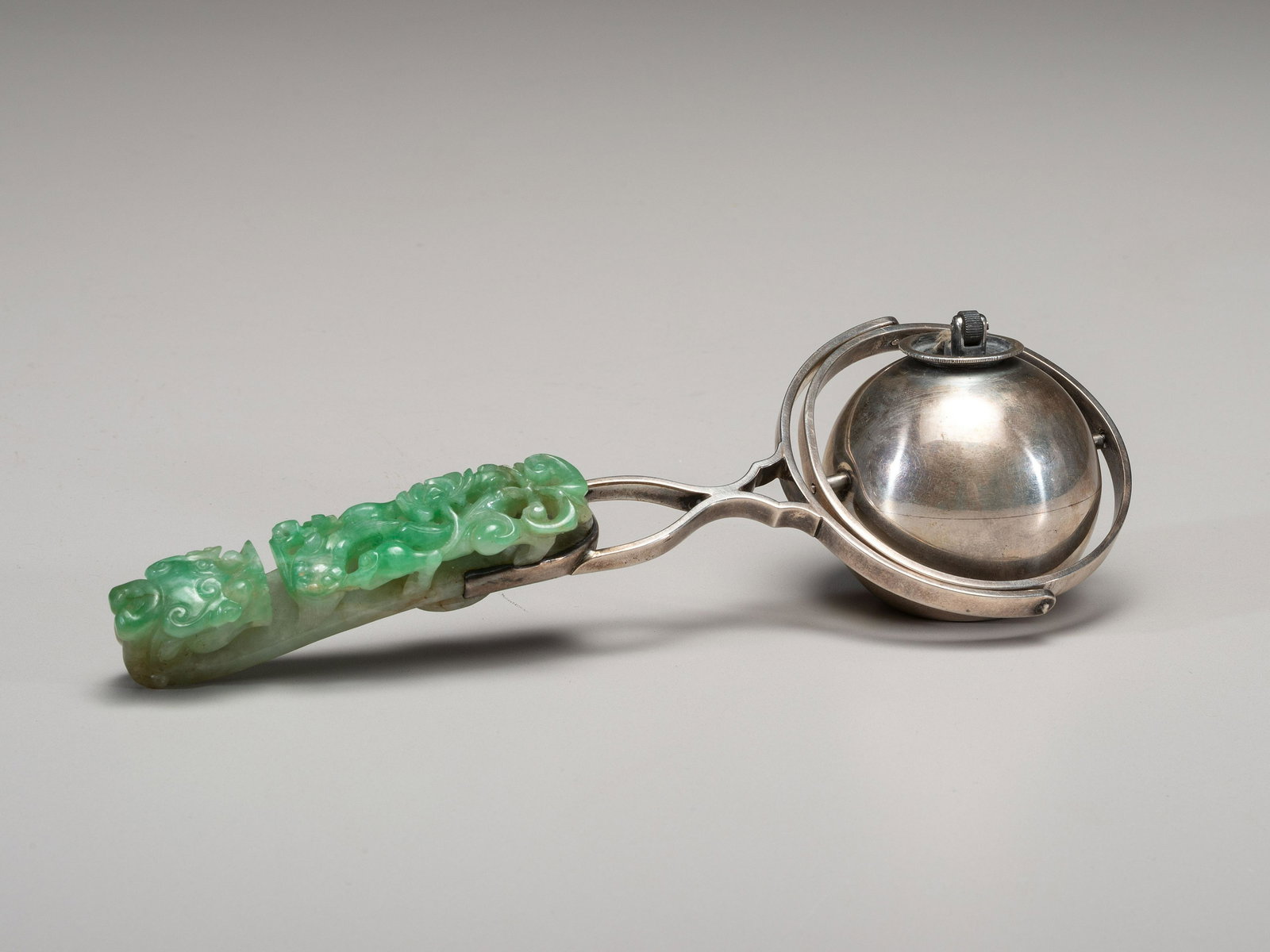 A Chinese Silver and Carved Jade Table Cigarette Lighter Identified to Eleanor Roosevelt (1 of 4)
